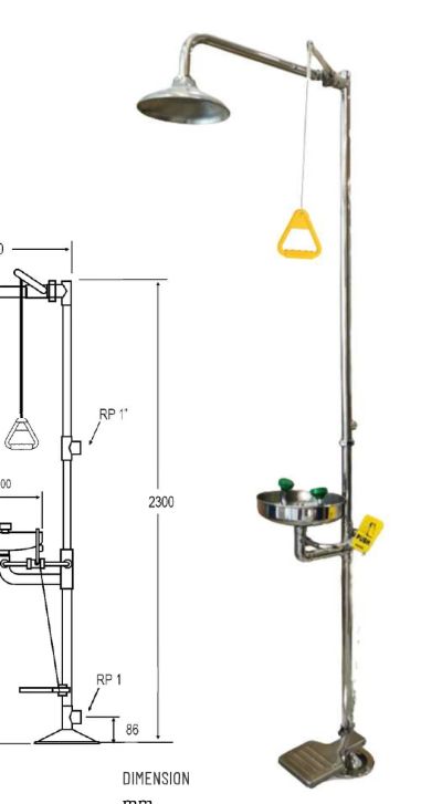 Value-Tech VAL-SE-S201-V2-FS Floor Mounted SS304 Stainless Steel Emergency Eyewash & Shower