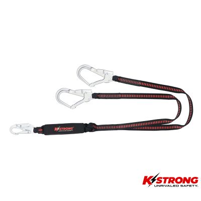 K STRONG Elite Shock Absorbing Double Leg Lanyard Webbing with Steel Scaffold and Steel Snap Hooks