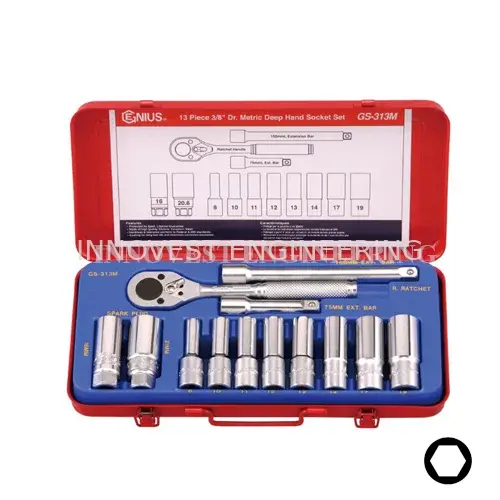 Genius 13 Piece 3/8″ Drive Deep Hand Socket Set – Metric