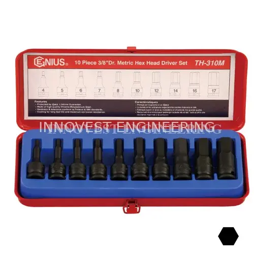 Genius 10 Piece 3/8″ Drive Hex Head Driver Set – Metric