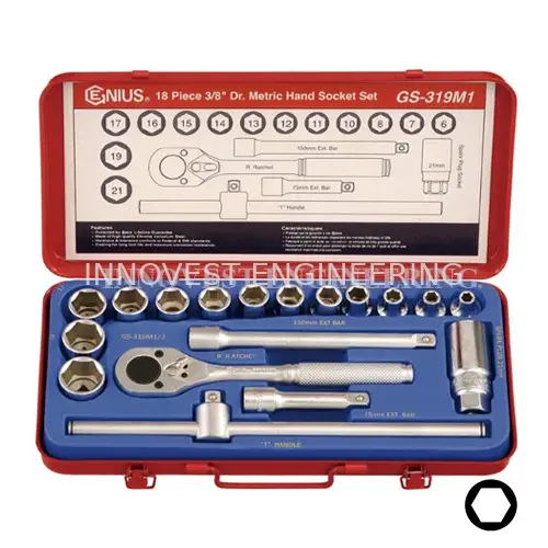Genius 18 Piece 3/8″ Drive Hand Socket Set – Metric