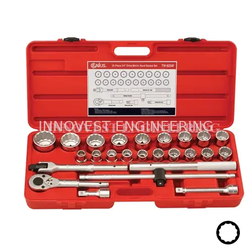 Genius 25 Piece 3/4″ Drive Hand Socket Set – Metric