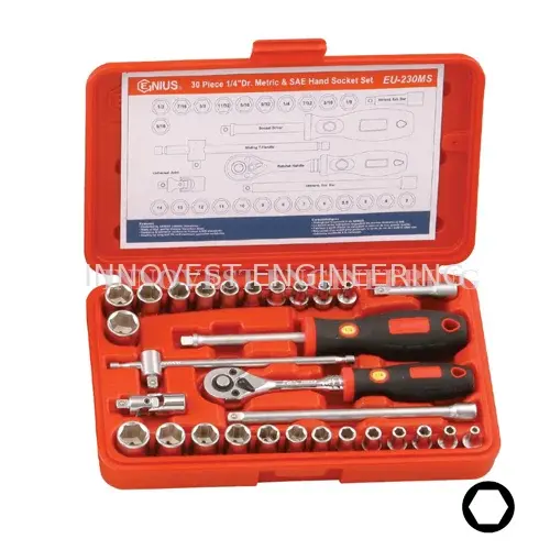 Genius 30 Piece 1/4″ Drive Hand Socket Set – Metric & Inches