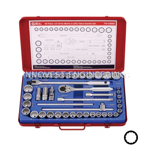 Genius 46 Piece 1/2″ Drive Deep Hand Socket Set – Metric & Inches