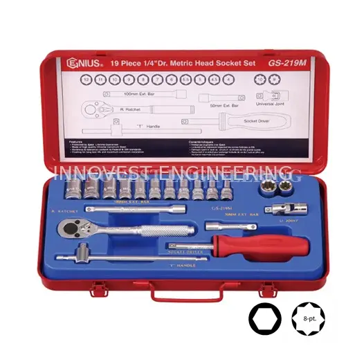 Genius GS-219M 19 Pieces 1/4″ Hand Socket Set – Metric