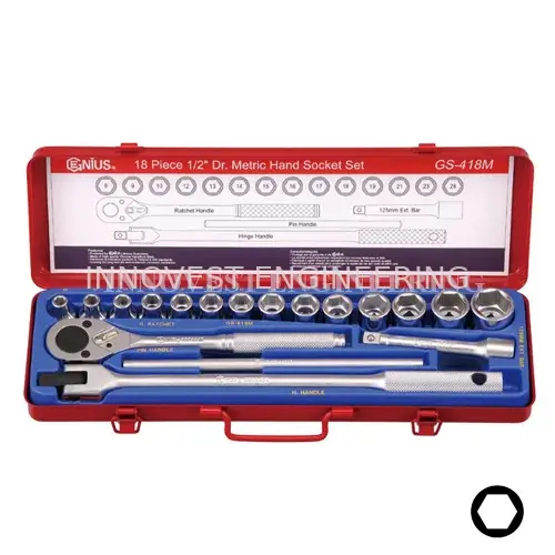 Genius GS-418M 18 Piece 1/2″ Drive Hand Socket Set – Metric