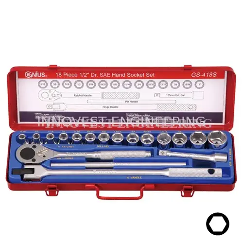 Genius GS-418S 18 Piece 1/2″ Drive Hand Socket Set – Inches