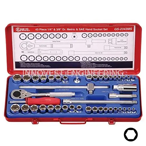 GS-2343MS Genius 43 Piece 1/4″ & 3/8″ Drive Hand Socket & Set – Metric & Inches