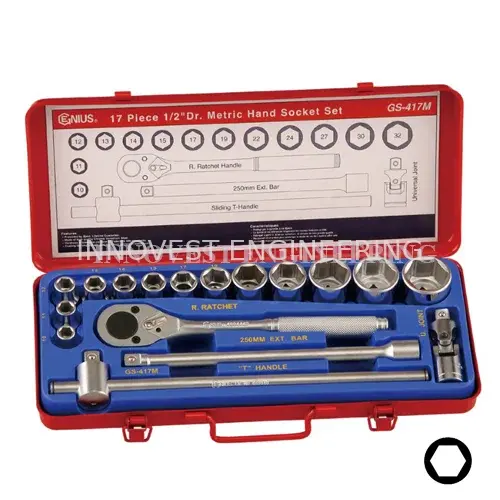 GS-417M Genius 17 Piece 1/2″ Drive Hand Socket Set – Metric