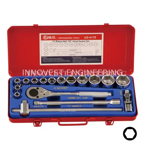 GS-417S Genius 17 Piece 1/2″ Drive Hand Socket Set – Inches