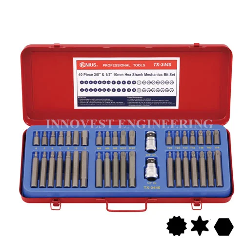 Genius 40 Piece 3/8″ & 1/2″ Drive Hex Shank Mechanics Bit Set