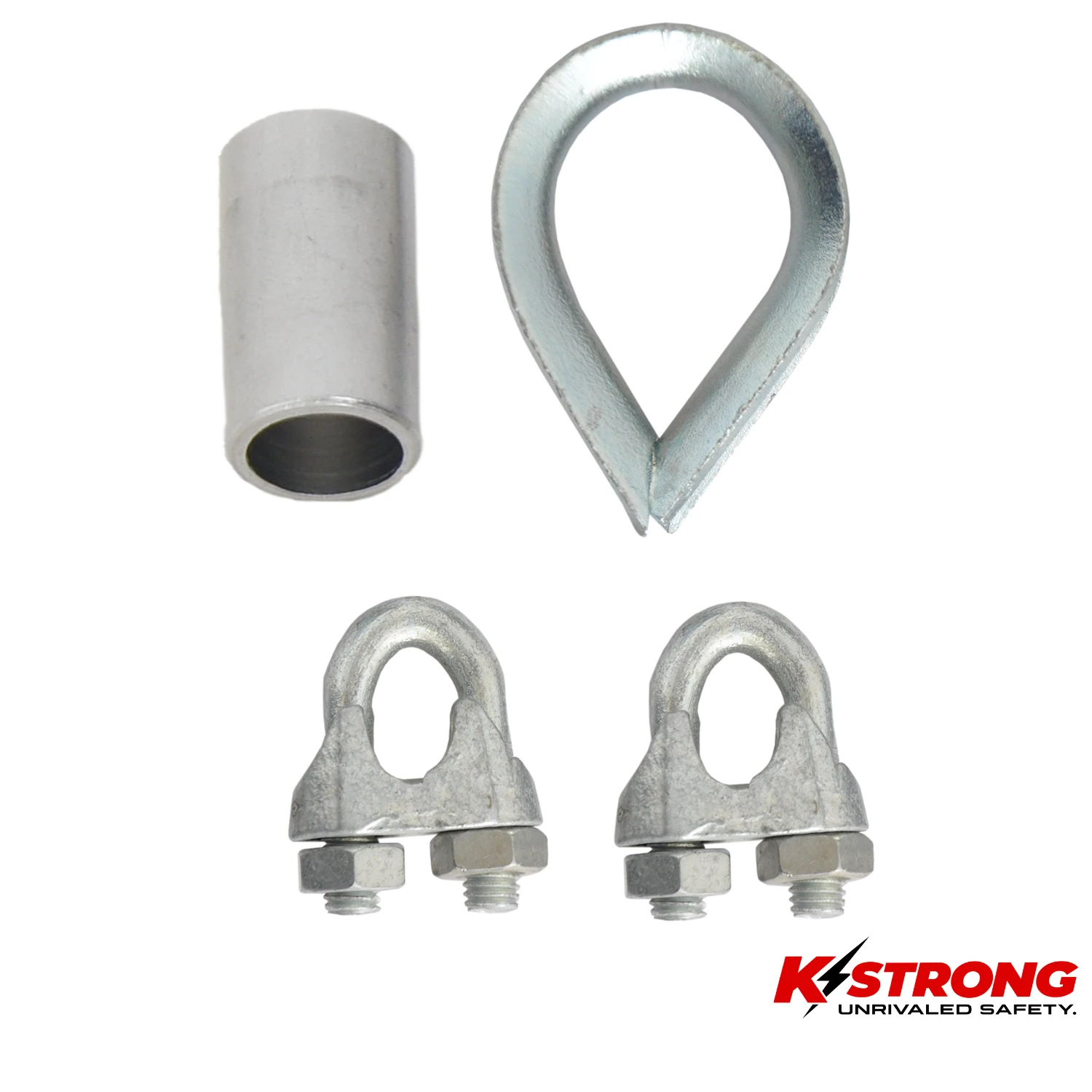 K STRONG Set of 2-U Bolts, 1 wire rope cap and 1 Thimble