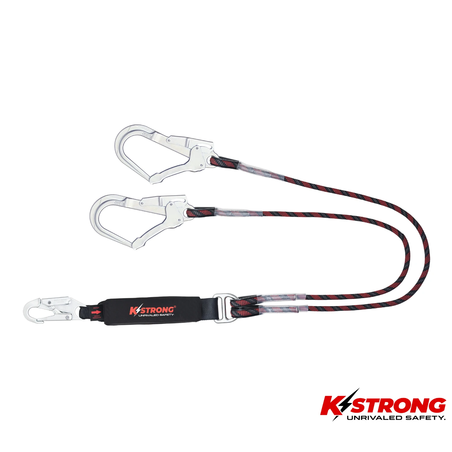 K STRONG Elite Sharp Edge Kernmantle Rope Energy Absorbing Twin Lanyard c/w Steel Snap & Scaffold Hooks
