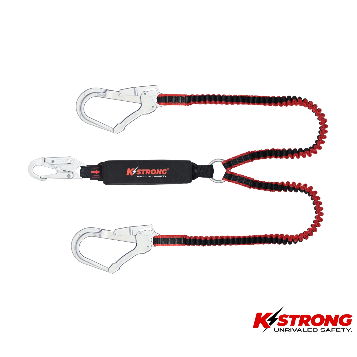 K STRONG Elite Shock Absorbing Elasticated Webbing Twin Leg Lanyard with Snap & Scaffold Hooks