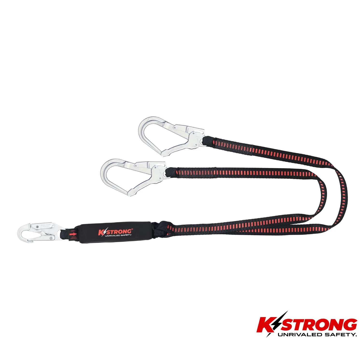 K STRONG Elite Shock Absorbing Double Leg Lanyard Webbing with Steel Scaffold and Steel Snap Hooks