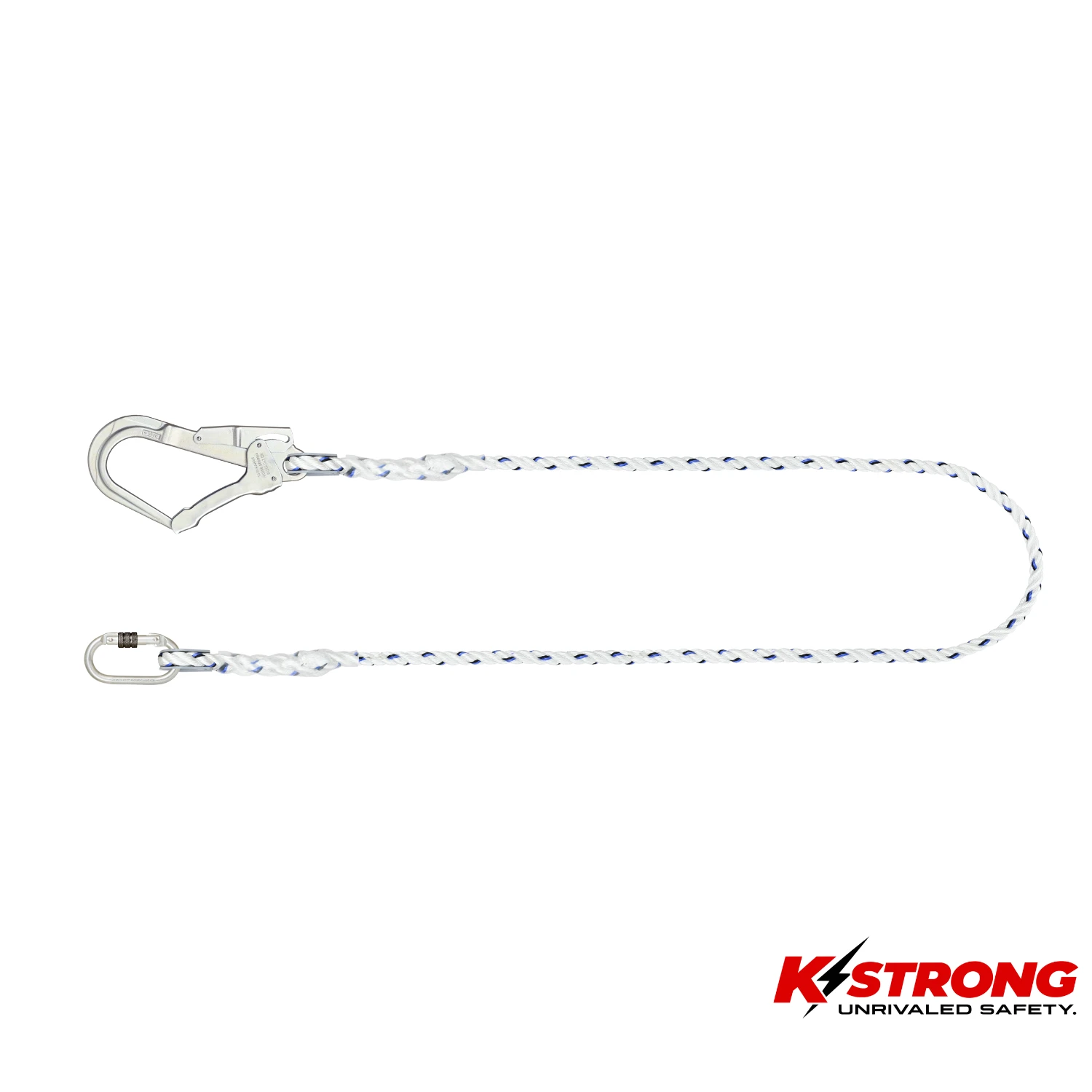 K STRONG Essential Restraint Lanyard Twisted Rope with Steel Scaffold Hook and Karabiner