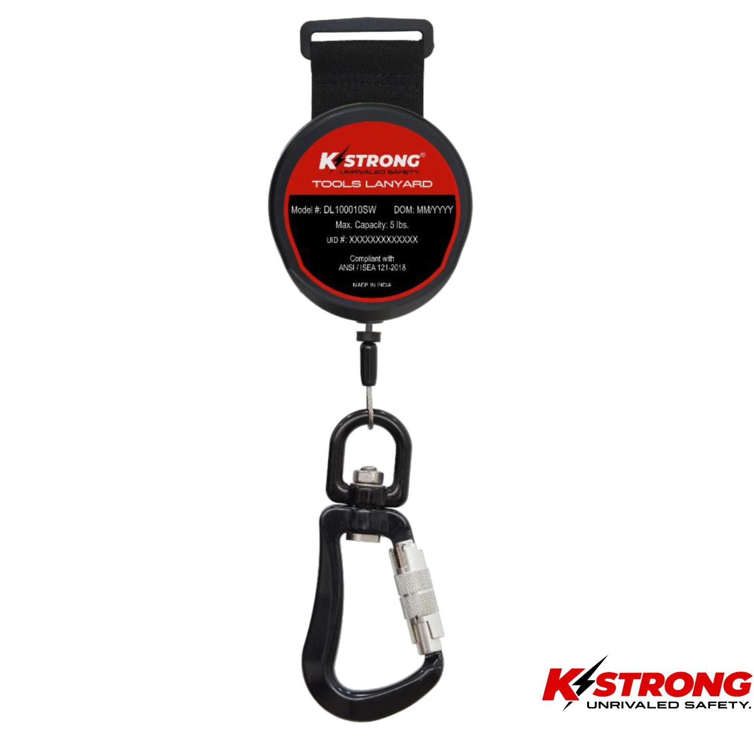 K STRONG Retractable Tool Lanyard with Swivel Karabiner & Velcro Loop