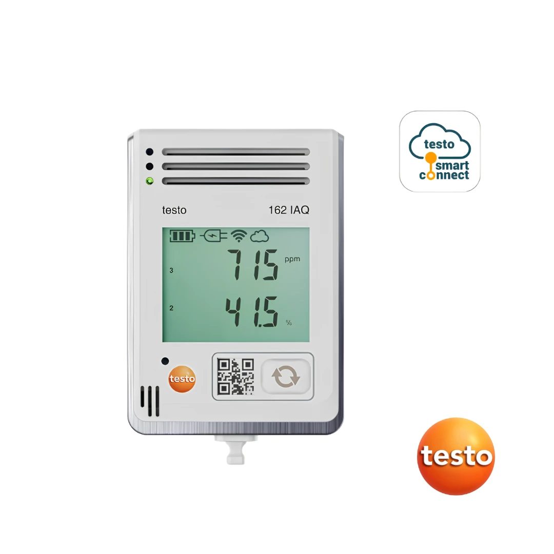 Testo 162 IAQ - Online Data Logger with Display and Integrated Sensors for Temperature, Humidity, CO2 and Atmospheric Pressure