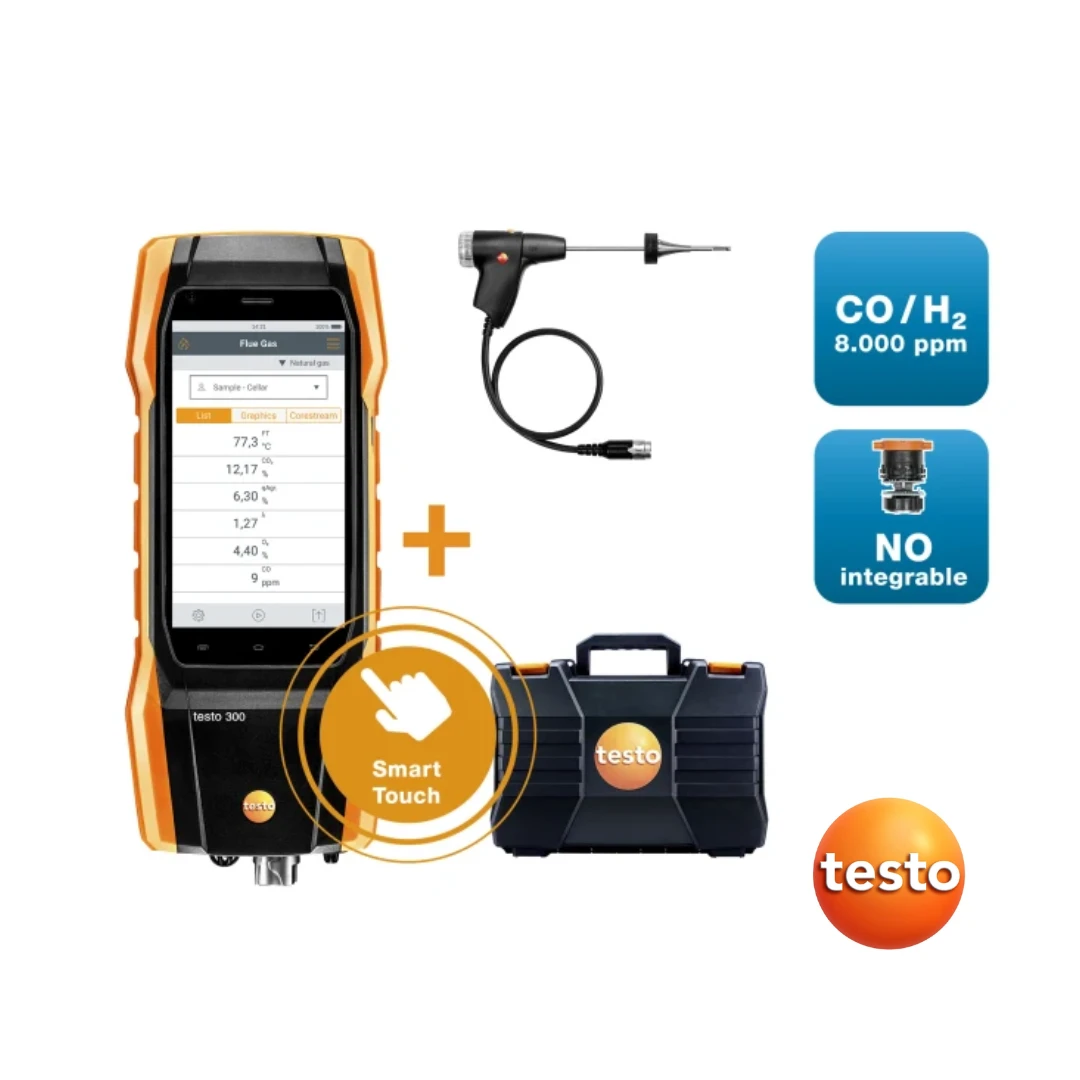 Testo 300 Longlife Kit 3 - Flue Gas Analyzer (O 2 , CO H 2 -Compensated up to 8,000 ppm, NO - Can Be Retrofitted)