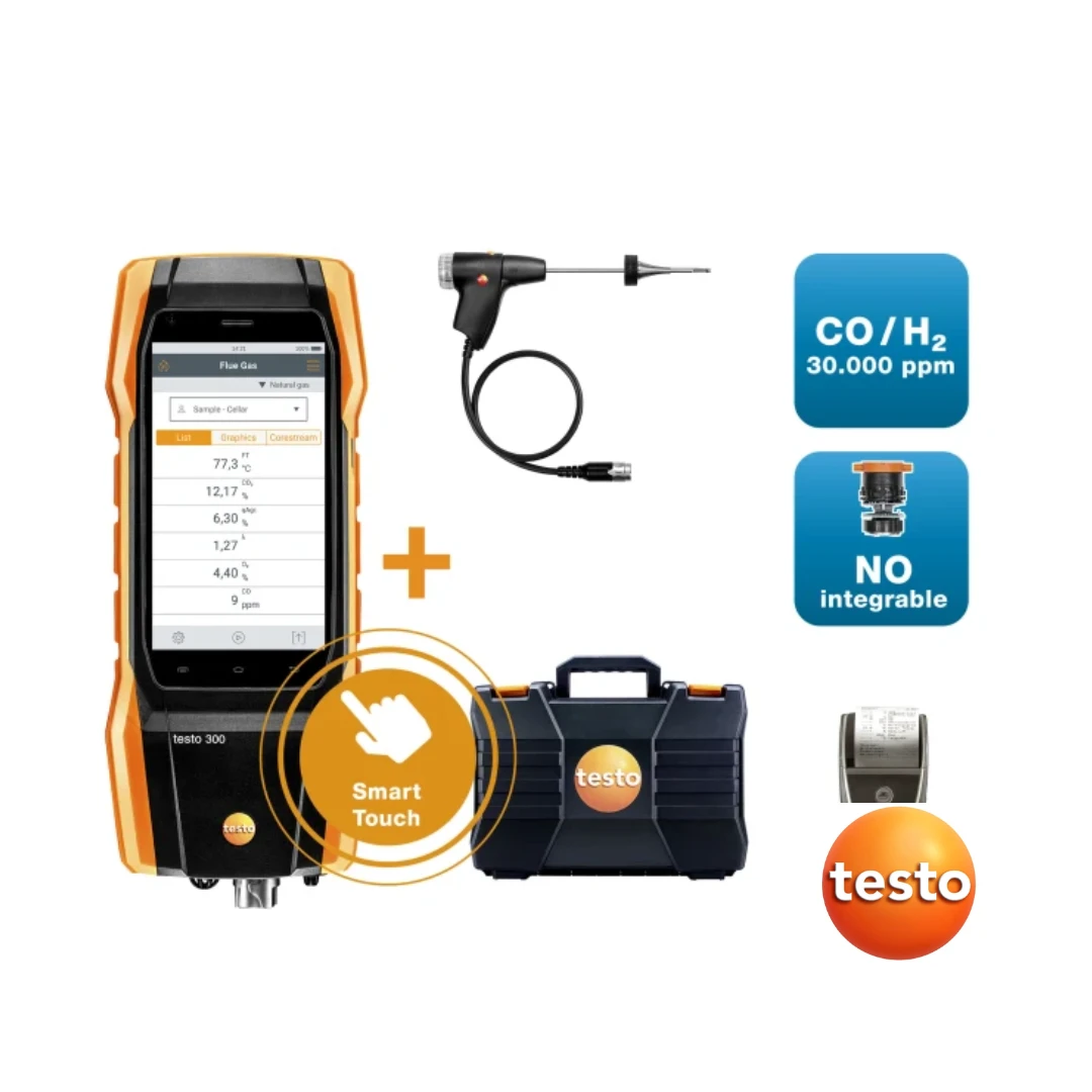Testo 300 Longlife Kit 2 with Printer - Flue Gas Analyzer (O 2 , CO H 2 -Compensated up to 30,000 ppm, NO - Can Be Retrofitted)
