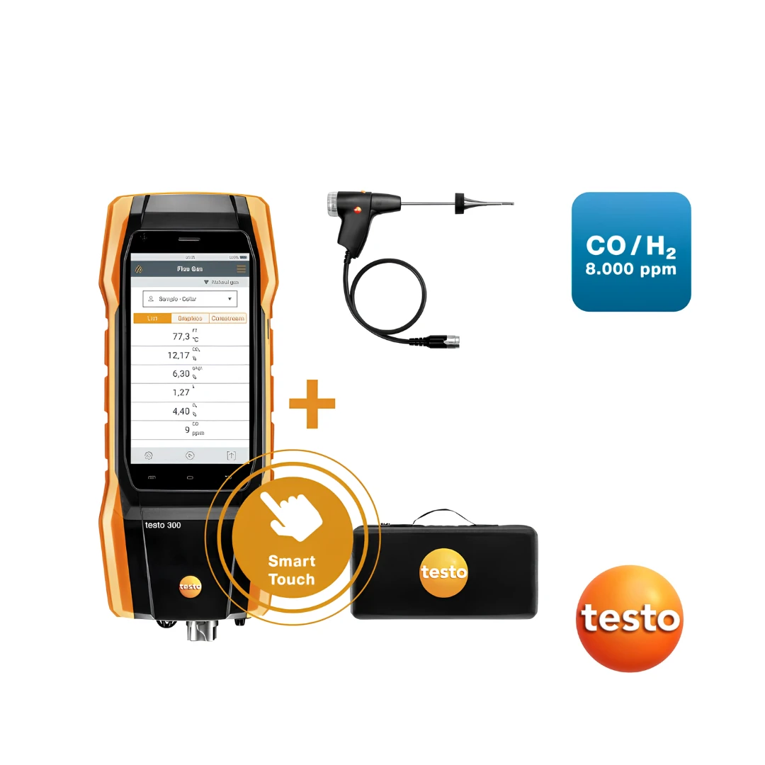 Testo 300 Kit 2 - Flue Gas Analyzer (O 2 , CO H 2 -Compensated up to 8,000 ppm)