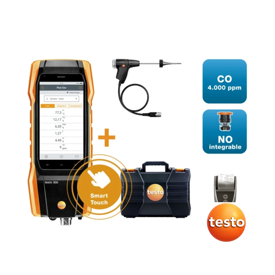 Testo 300 Longlife Kit 1 with Printer - Flue Gas Analyzer (O 2 , CO up to 4,000 ppm, NO - Can Be Retrofitted)