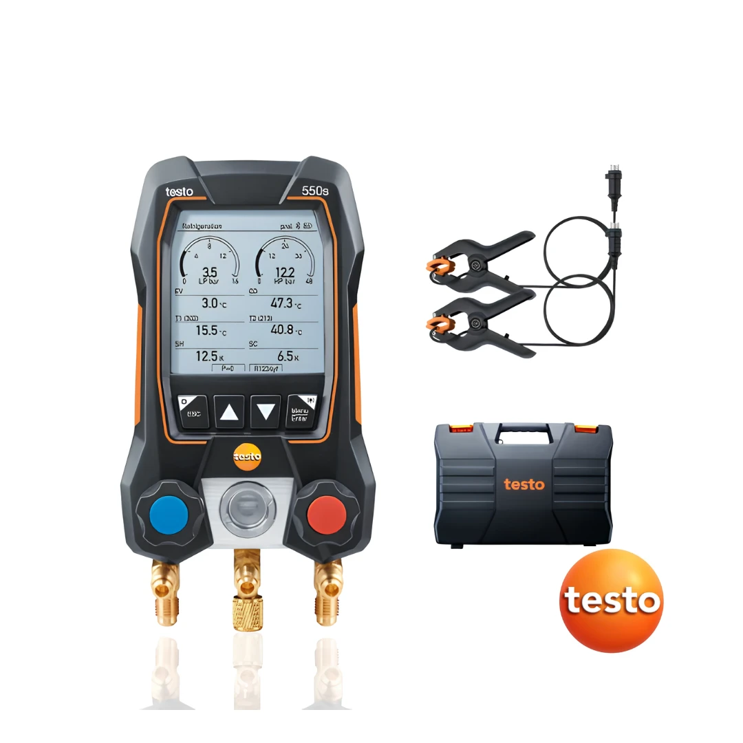 Testo 550s Basic Kit - Smart Digital Manifold with Fixed Cable Clamp Temperature Probes