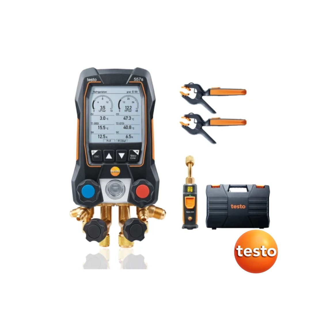 Testo 557s Smart Vacuum Kit - Smart Digital Manifold with Wireless Vacuum and Clamp Temperature Probes