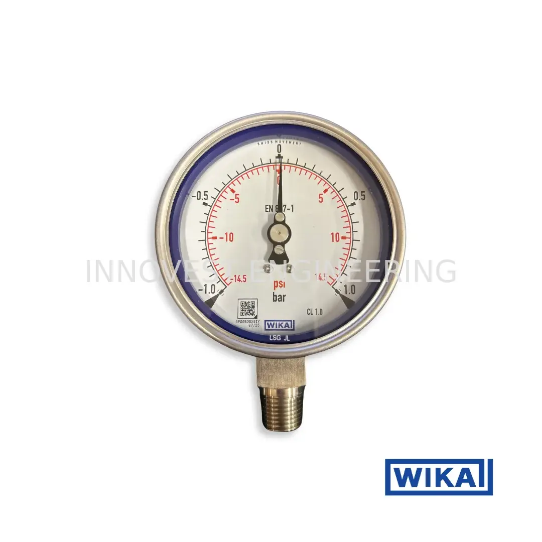 WIKA 232.50.100 Fully Stainless Steel Compound Gauge, 1/2" NPT, Bottom Connection