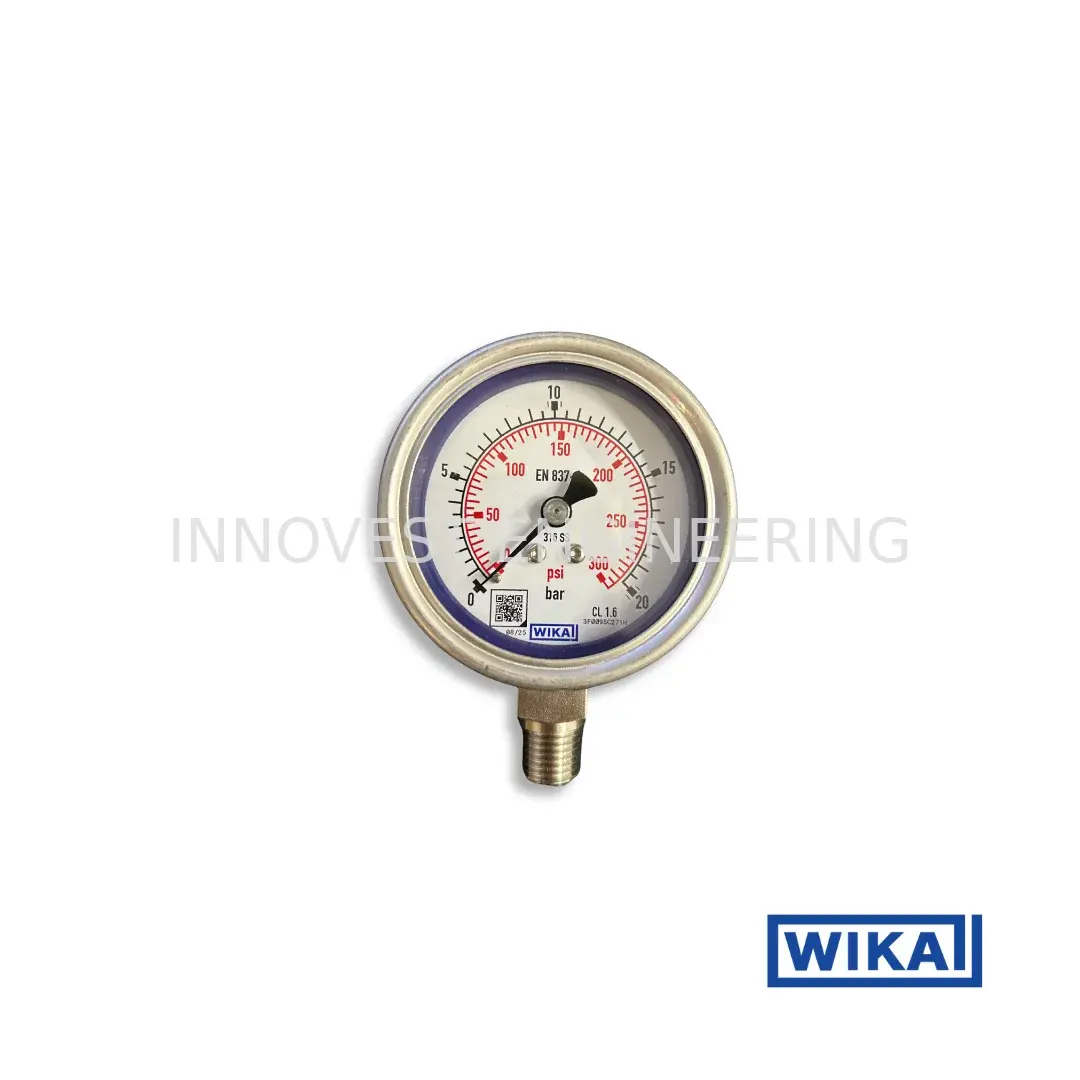 Wika 232.50.063 Fully Stainless Pressure Gauge, 1/2" NPT, Bottom Connection